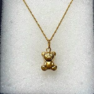 18k Real Saudi Gold Teddy Bear Pendant Necklace